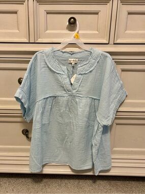 NWT Women’s Small Wonderly Light Blue Textured Peasant Top